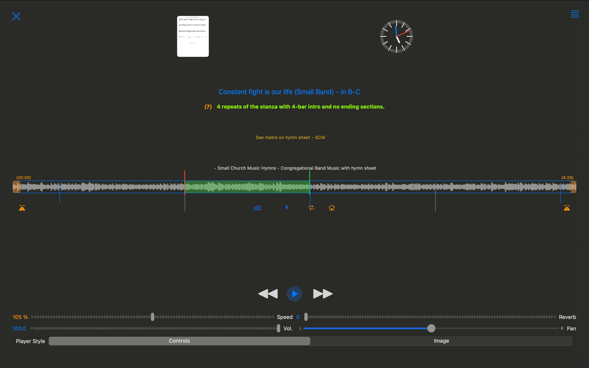 Mac setlist player with repeat loops configured.